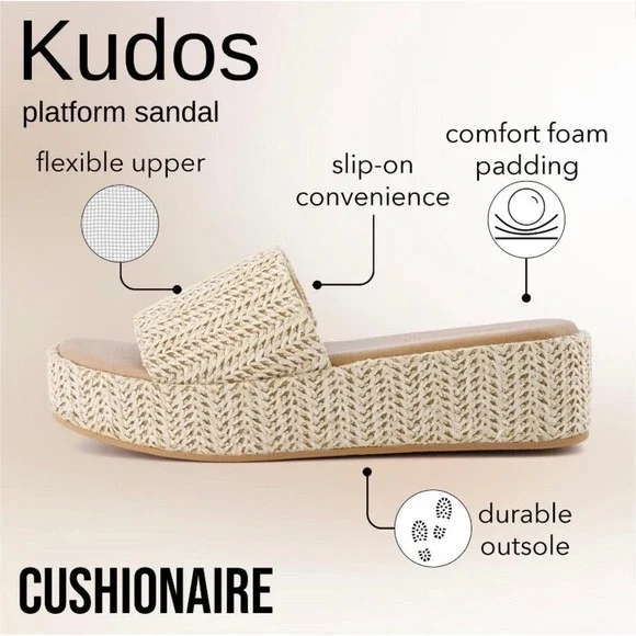 Cushionaire Kudos Platform Wedge Sandals Women Natural Espadrille Comfort Sz 8M - Picture 4 of 16